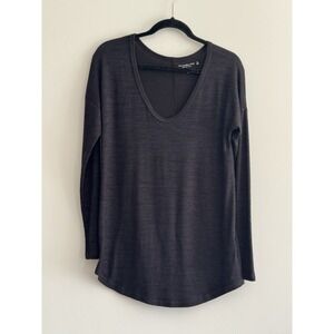 Abercrombie & Fitch Soft Womens Black Blue V Neck Long Sleeve Top Tunic M Medium